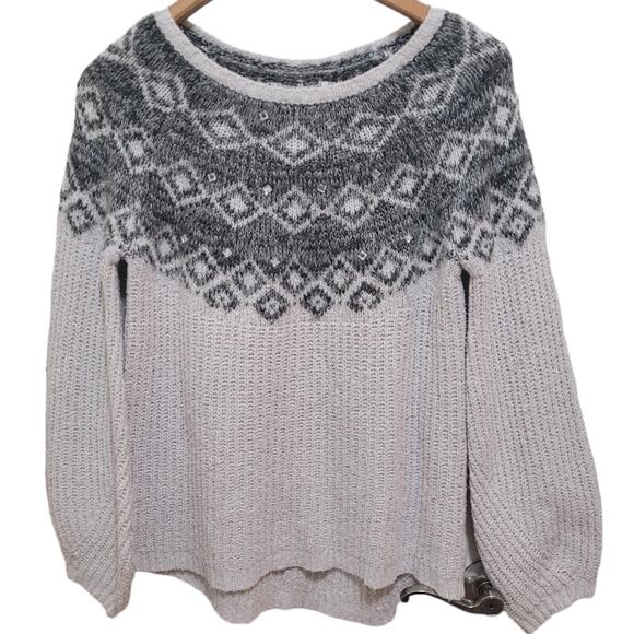 Justice Fair Isle Rhinestone Knit Sweater Women's Large Nordic Cozycore Hugge - Picture 1 of 9
